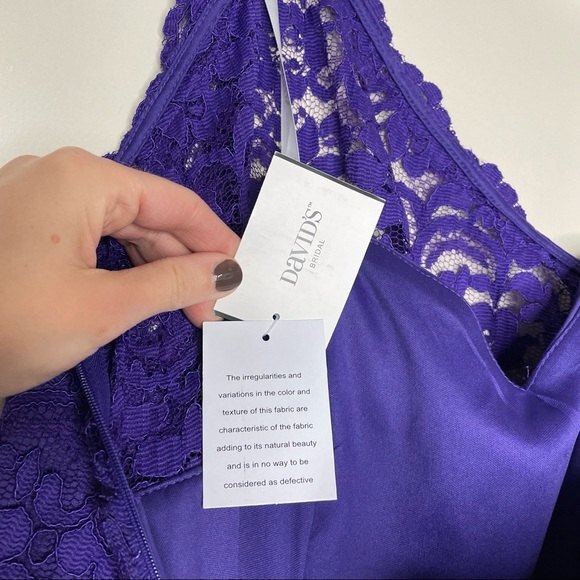 Davids Bridal One Shoulder Dress Lace Corded Short Bridesmaid New Purple Size 12 - Picture 8 of 13